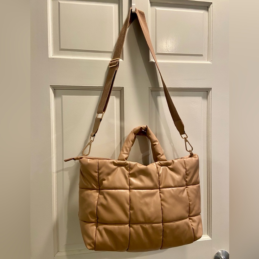 Shiraleah Camel Quilted Tote Bag